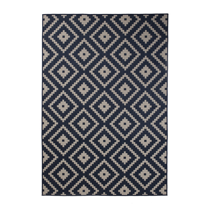Union Rustic Waldorf Geometric Midnight Blue Beige Indoor Outdoor Area Rug Wayfair