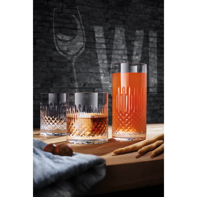 7.5 Ounce Metallic Whiskey Glasses with Silver Geometric Detail Set of 4