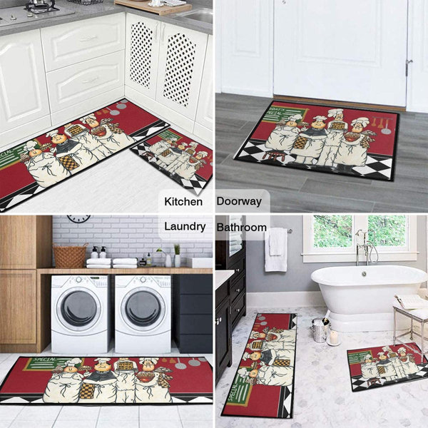 KH 18"x30" & 20"x40" SET OF 2 PRINTED KITCHEN RUGS FAT CHEF IN THE KITCHEN 