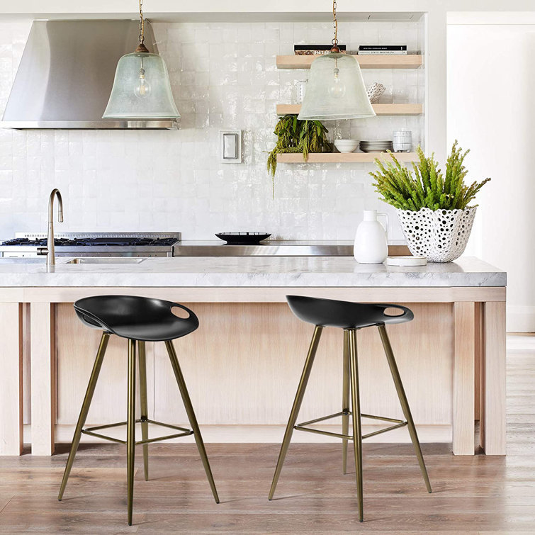 Set Of 2 Bar Stools, 32.3-Inch Simple Modern Style High Counter Stool With  Low Backrest & Footrest & Metal Legs & PP Seat, Portable Barstools For ...
