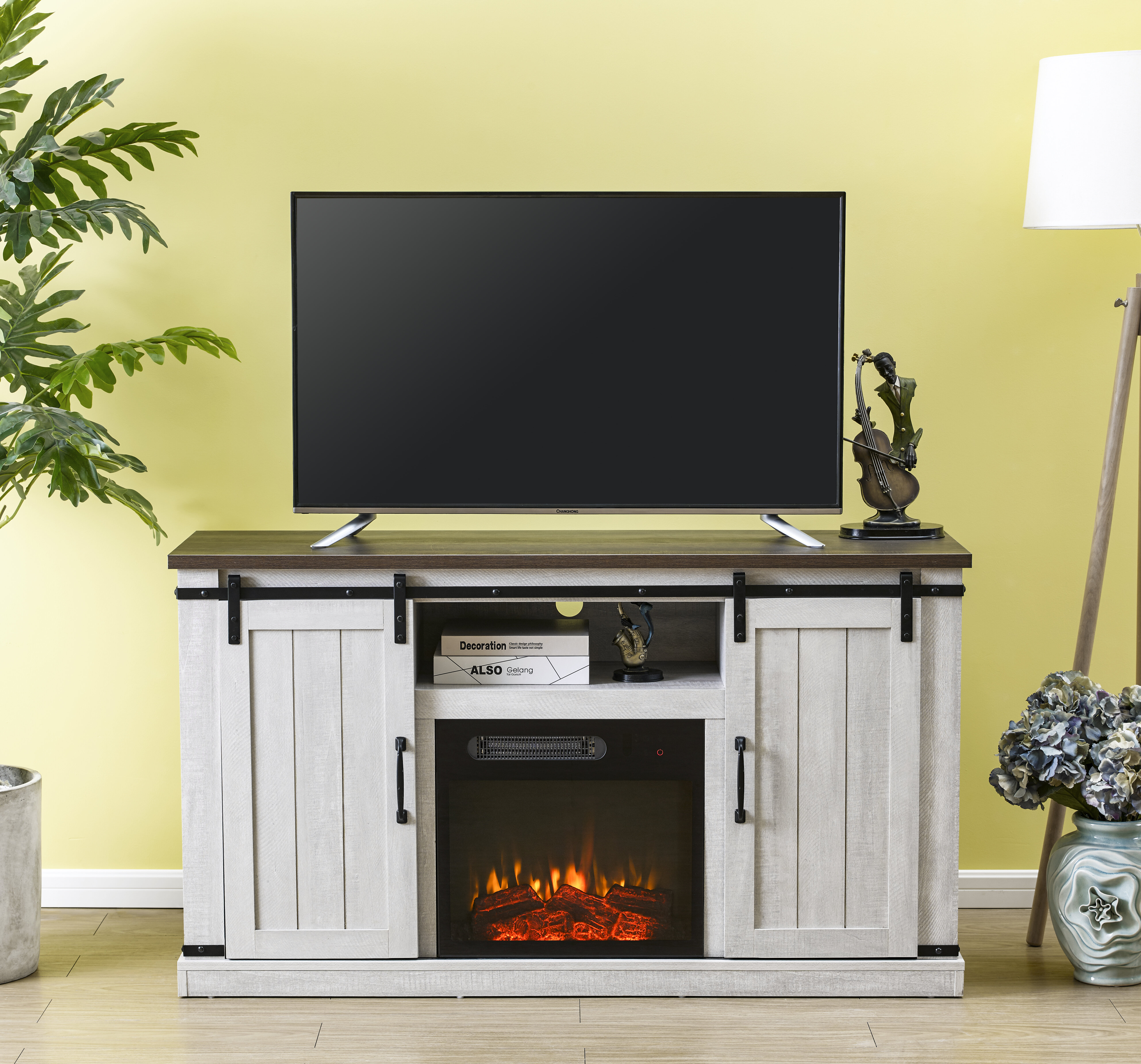 Gracie Oaks Canyonlands Tv Stand For Tvs Up To 60 With Electric Fireplace Included Reviews Wayfair