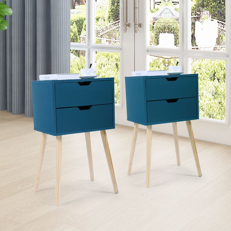 2-Drawer Wooden Nightstand Mid-Century Accent Side Table Home Decor End Table 