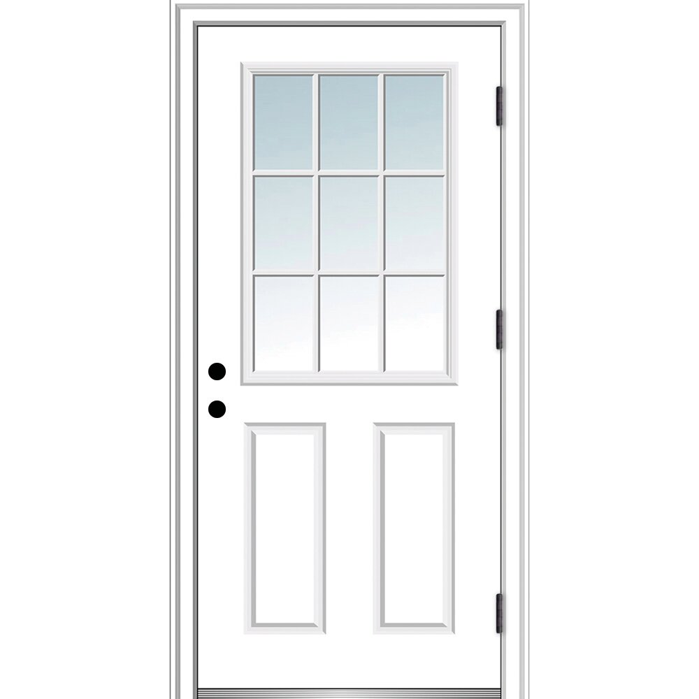 Clear Glass Primed Steel Prehung Front Entry Door