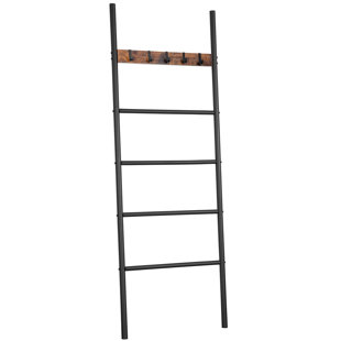 MyGift 4-foot Wall-Hanging Natural Wood & Rope Ladder Towel Rack 