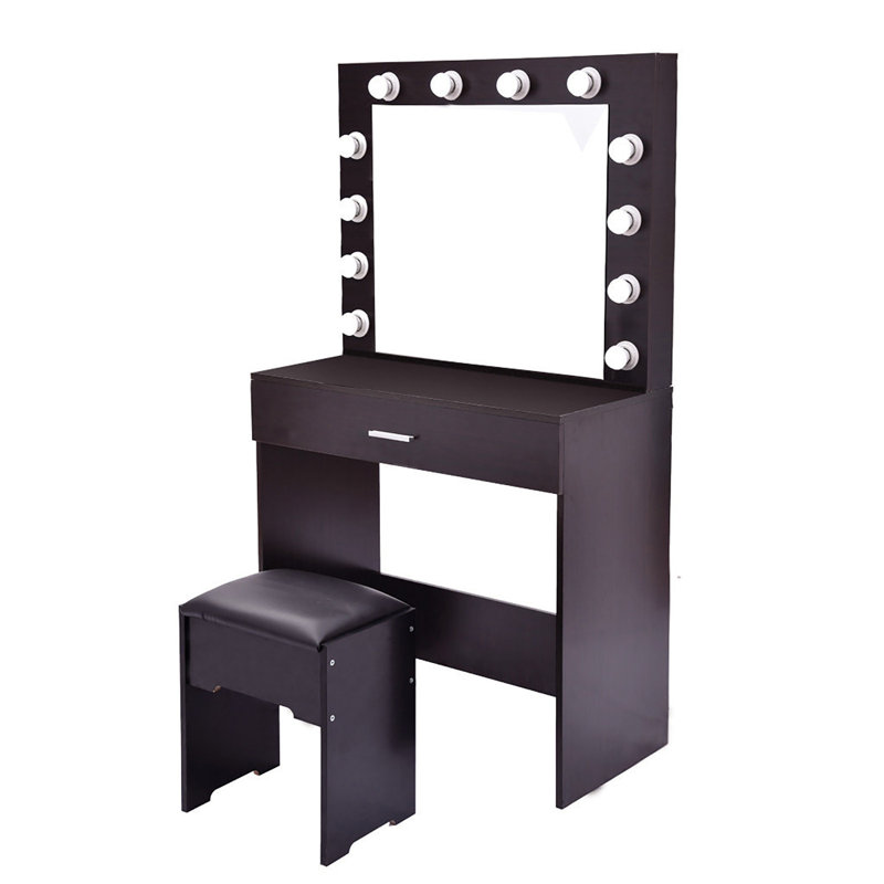 Latitude Run Vanity Set With Lighted Mirror Cushioned Stool Dressing Table Makeup Table Wayfair More information about lighted vanity makeup table is available on the website makeup4me.net. wayfair