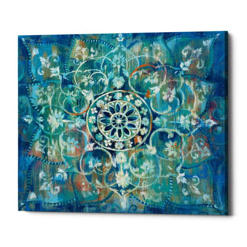 Bungalow Rose Mandala In Blue I Acrylic Painting Print On Canvas