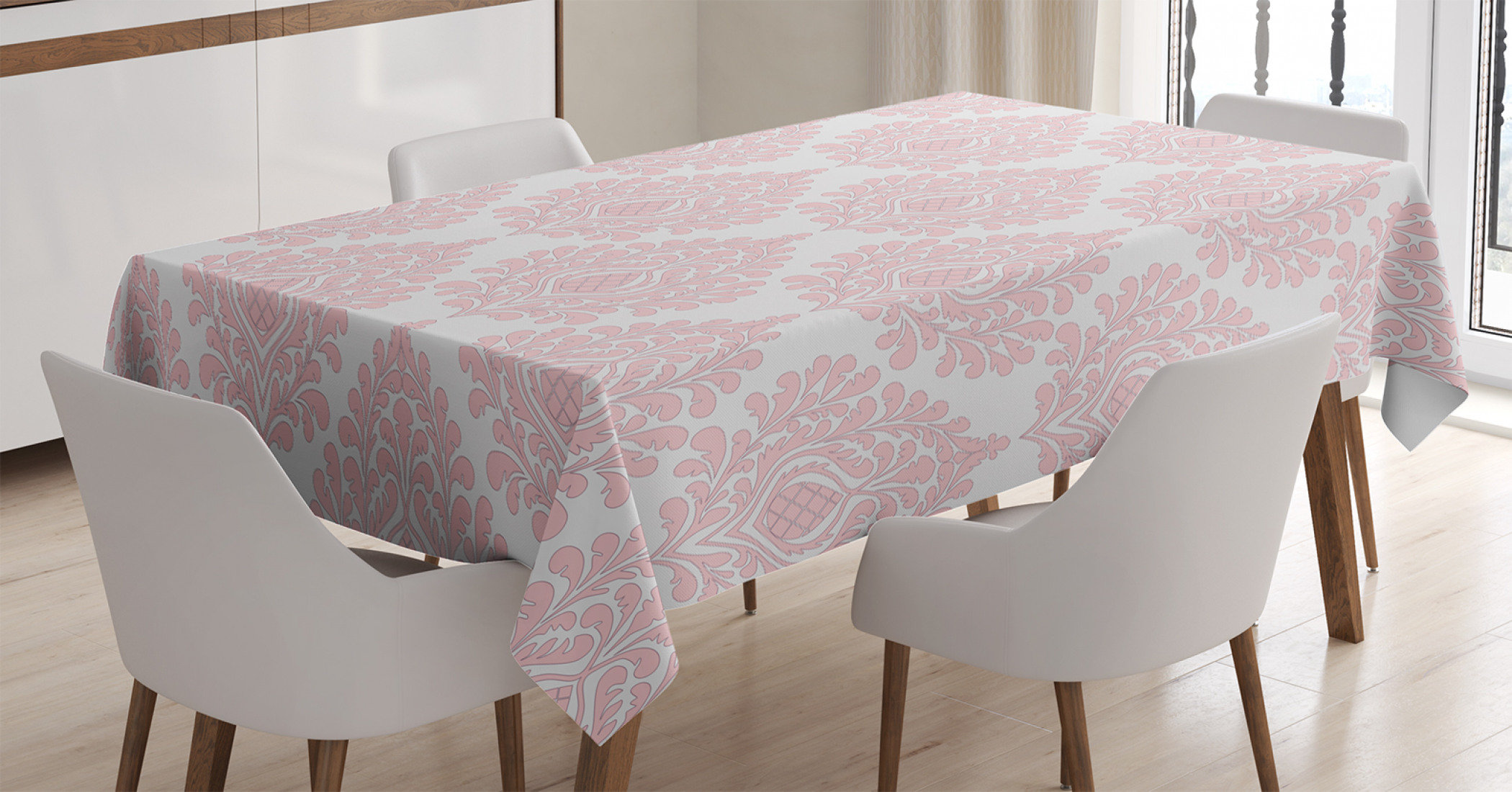 East Urban Home Ambesonne Damask Tablecloth Damask Pattern Royal Motif Baby Pink Floral Design Victorian Fashioned Print Rectangular Table Cover For Dining Room Kitchen Decor 52 X 70 Pink And White Wayfair