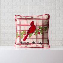 Decorative Sofa Cushion Covers Set of 2 Grelucgo Christmas Holiday Embroidered Red Cardinal Bird Throw Pillow Case Cover Square 16 x 16 Inch 