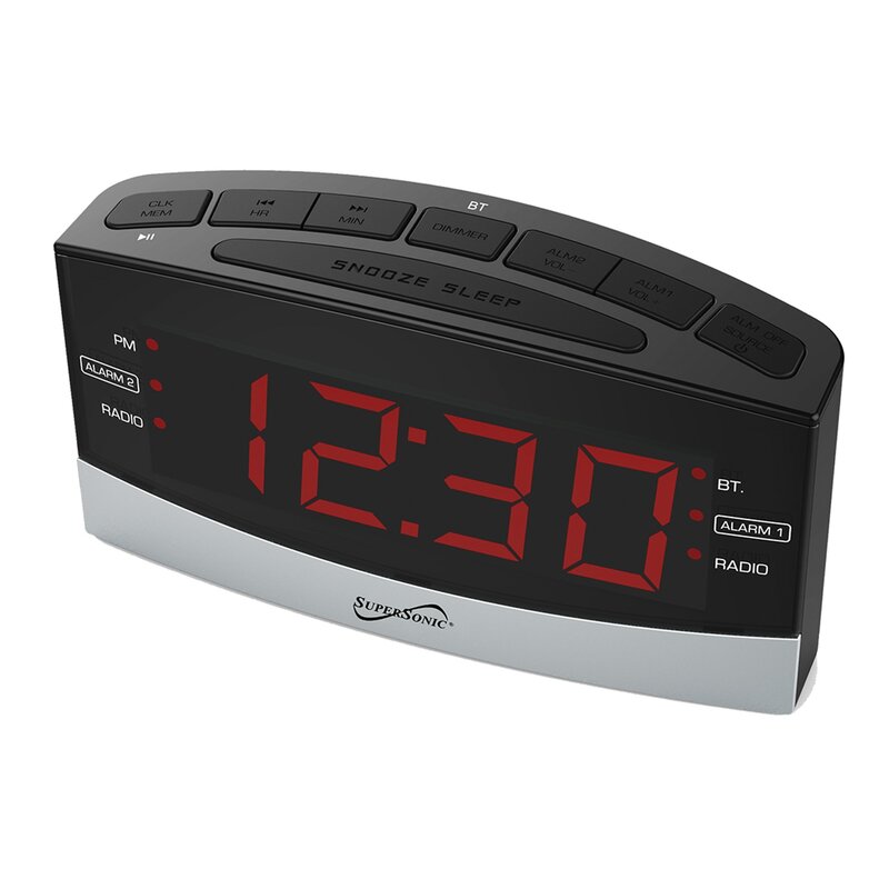 Supersonic Digital Electric Alarm Tabletop Clock in Black | Wayfair