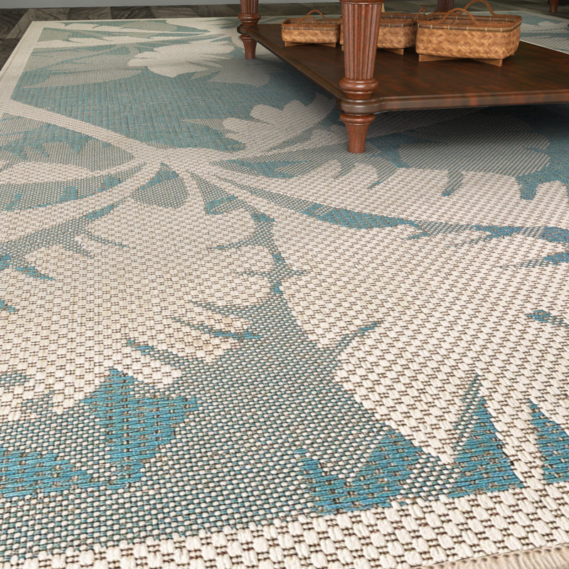 Odilia Coastal Flora Ivory Turquoise Indoor Outdoor Area Rug Odilia Coastal Flora Ivory Turquoise Indoor Outdoor Area Rug