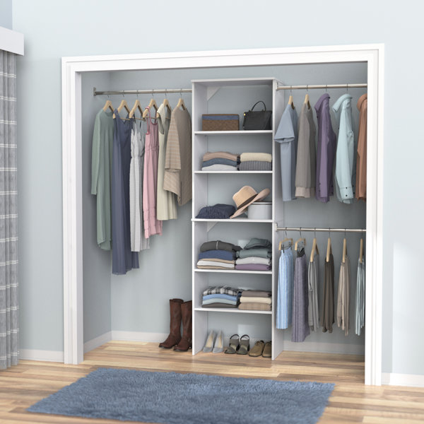 2 Shelf 2 Garment Rod Adjustable Closet System Clothes Storage Space Maximizer 