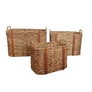 Set Of 3 Handmade With Natural Reed Fiber And Corn Leaf Woven Baskets Set