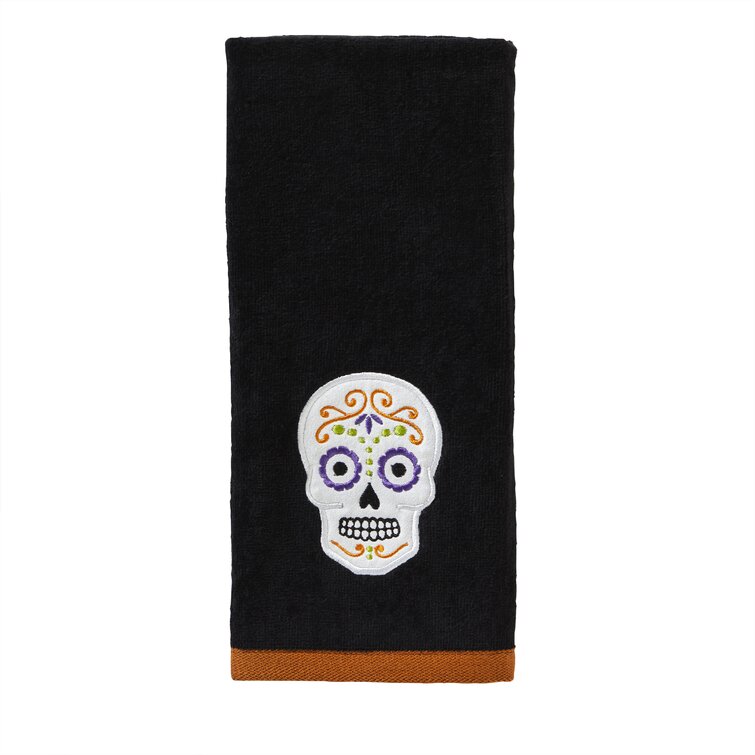 Skulls Floral Flowers Embroidered SET 2 BATHROOM HAND TOWEL by laura 