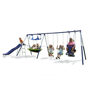 Fun Swing Set Kids Playground Slide Outdoor Backyard Space Saver 3 IN 1 Orange 