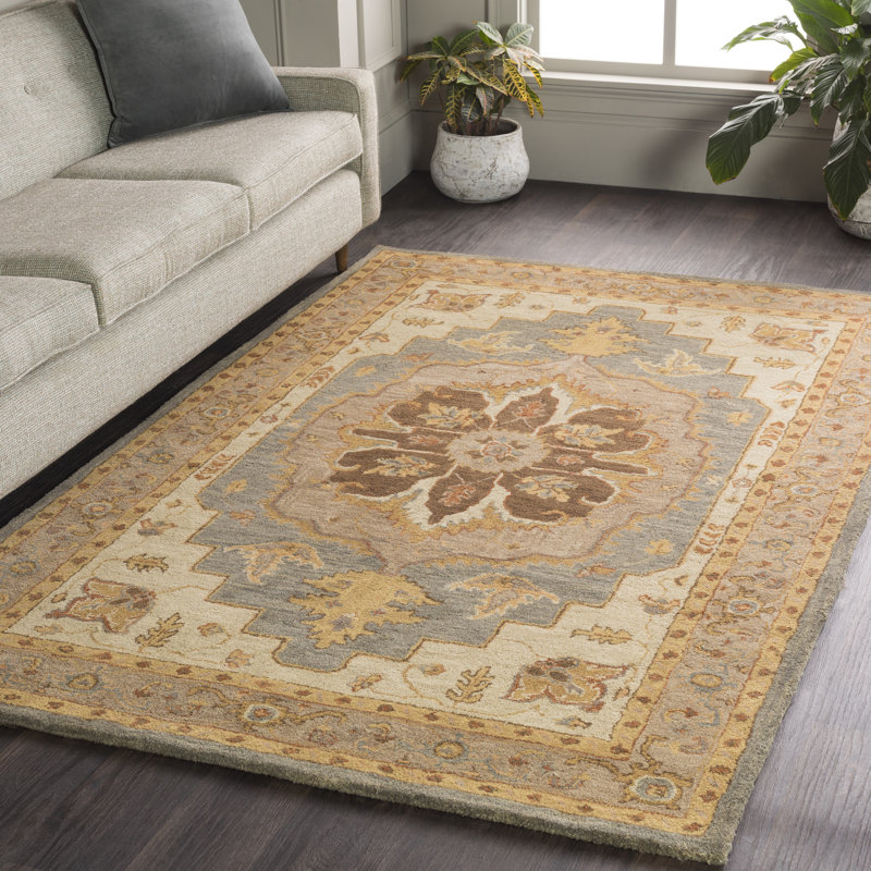 Charlton Home Dussault Oriental Handmade Tufted Wool Charcoal Khaki Area Rug Reviews Wayfair