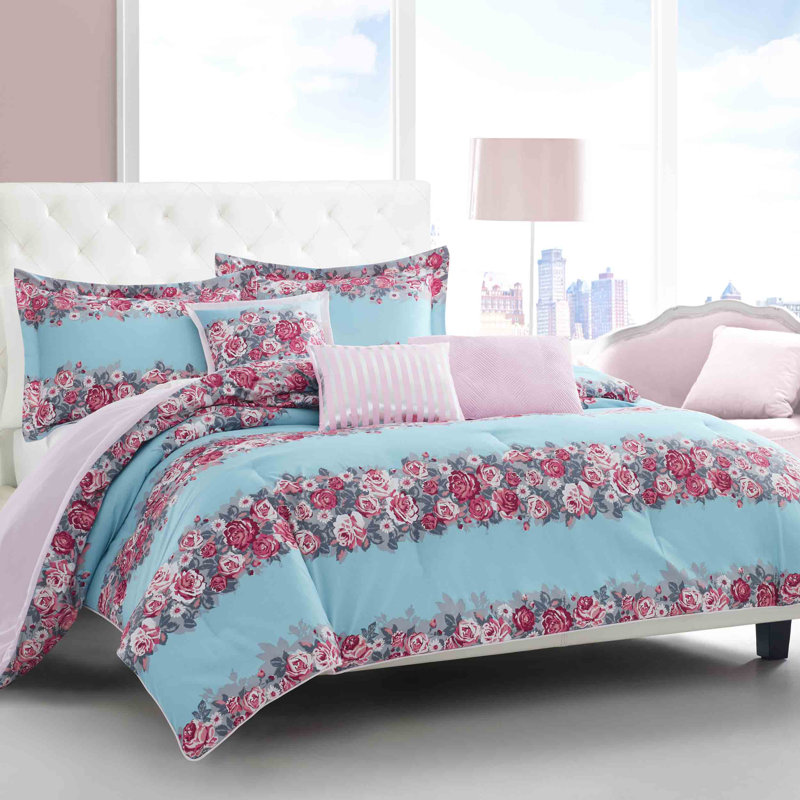 Betsey Johnson Banded Floral Bonus Reversible Comforter Set
