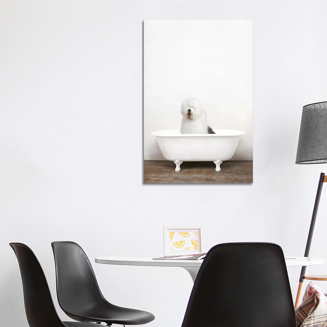 Happy Larry Sheepdog In A Vintage Bathtub-Canvas