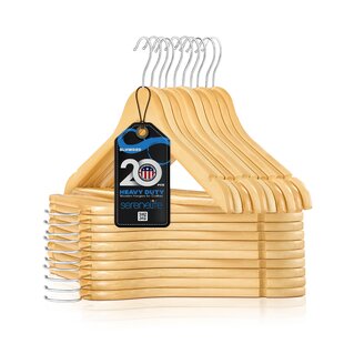 Solid Wooden Hangers Adult Size for Coat Shirt & Dress Chrome Hook Pack of 20 