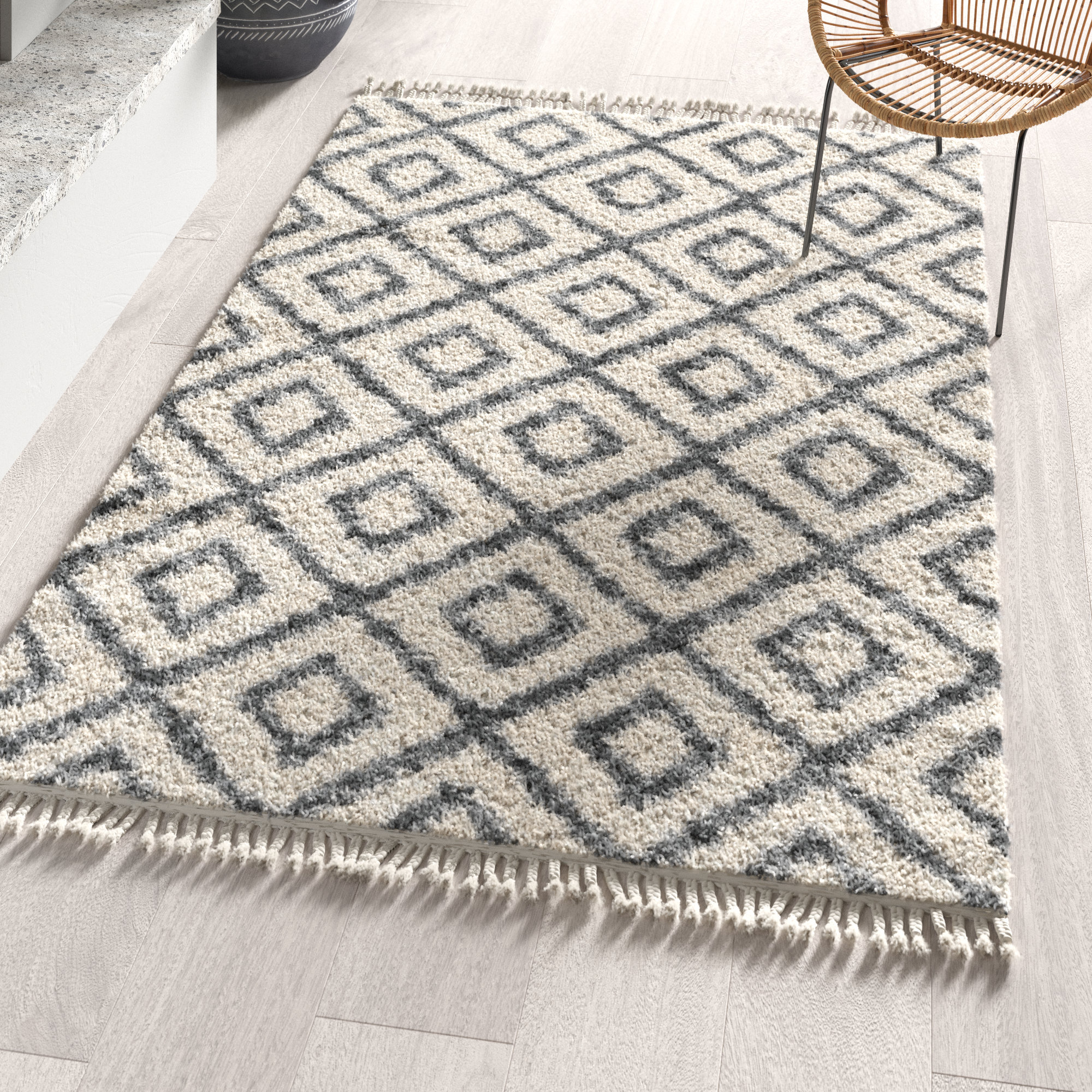 George Oliver Grantham Power Loom Ivory Gray Rug Reviews Wayfair