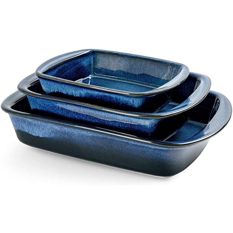 Stoneware Baking Dishes for Oven Blue 9x13 Casserole Dish Set Lasagna Pans for Cooking Oven Pans for Baking Baking Dish Set of 2 Rectangular Baking Pans for Oven UNICASA Ceramic Bakeware Set