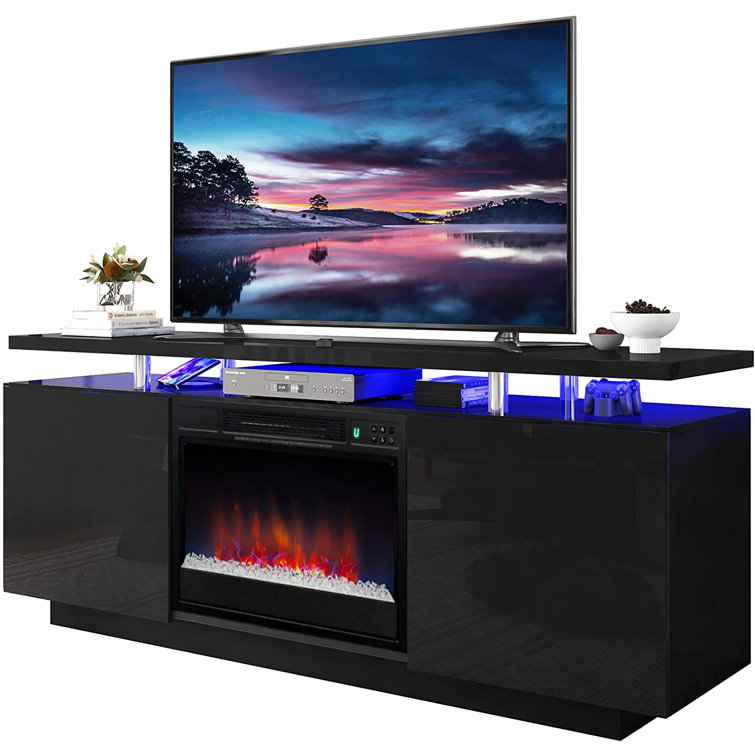 Povison Donicy Tv Stand For Tvs Up To 70 With Fireplace Included Wayfair