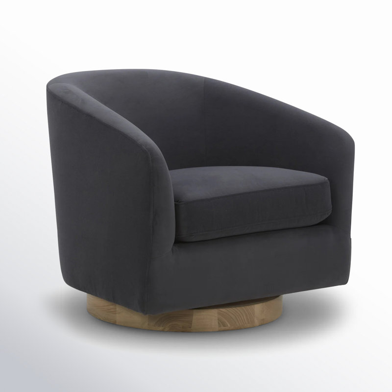 Bennett Upholstered Swivel Barrel Chair Fabric: Bella Asphalt Performance Velvet