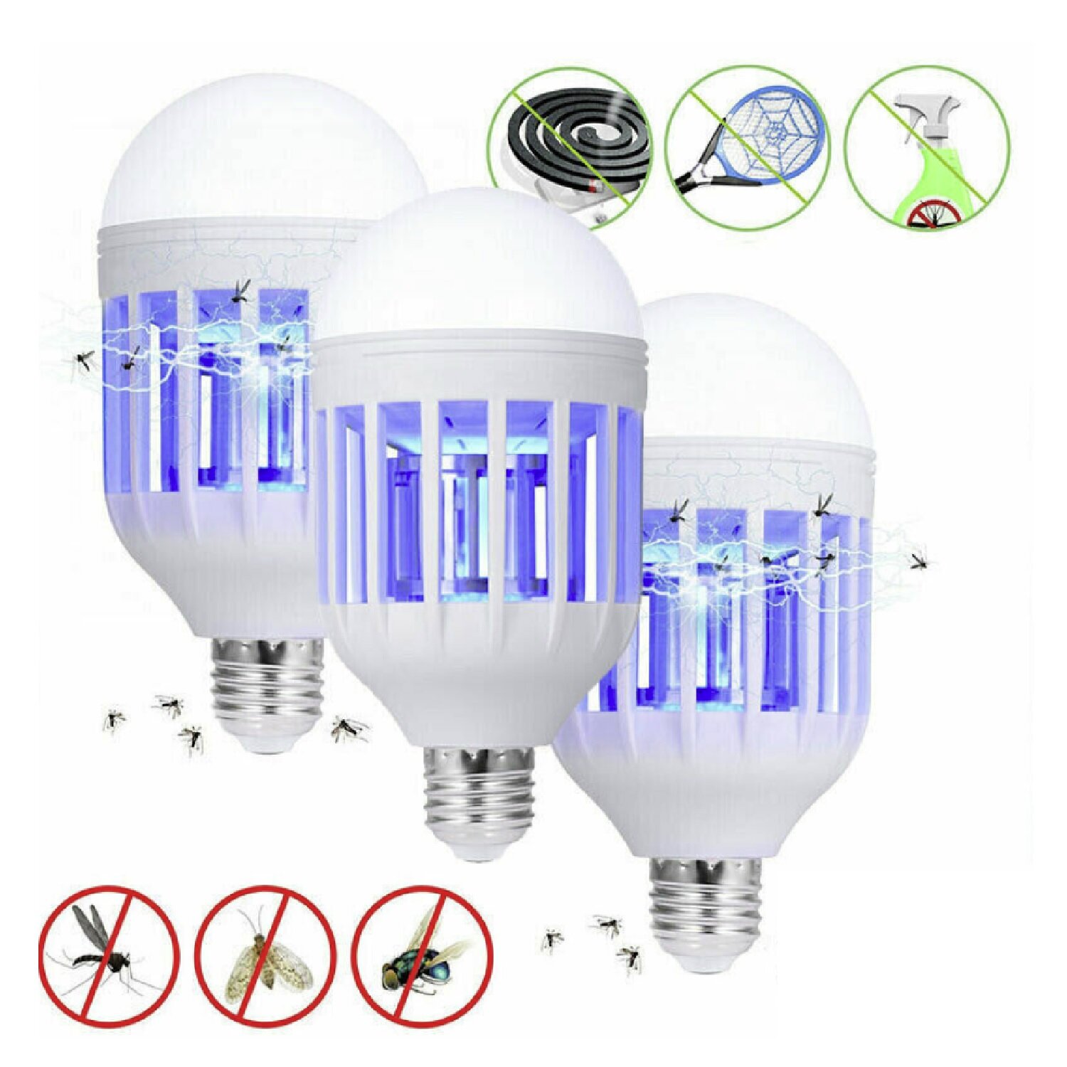 1//2x LED Light Bulb Bug Mosquito Fly Insect Killer Zapper Home Indoor Bulb Lamp