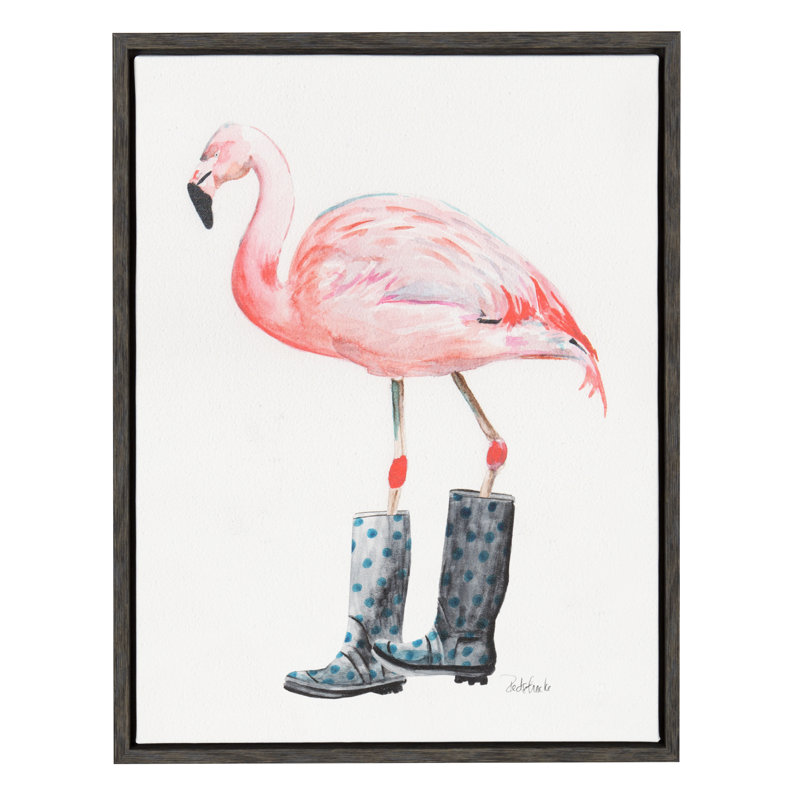 Ivy Bronx Flamingo In Boots Framed Watercolor Painting Print On