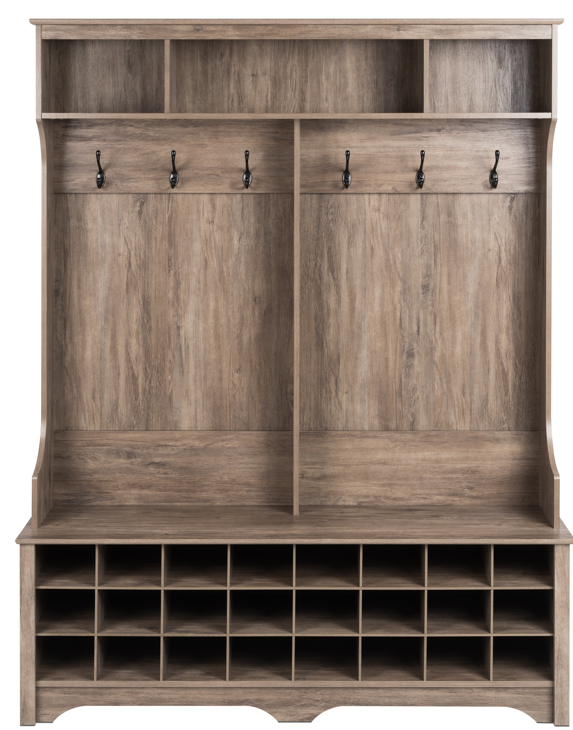 Gracie Oaks 60 Wide Hall Tree With 24 Shoe Cubbies Drifted Grey Gracie Oaks 60 Wide Hall Tree With 24