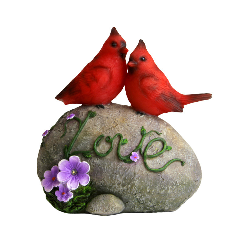Gracie Oaks Luxton Cardinal Love Rock With Flowers Garden Stone