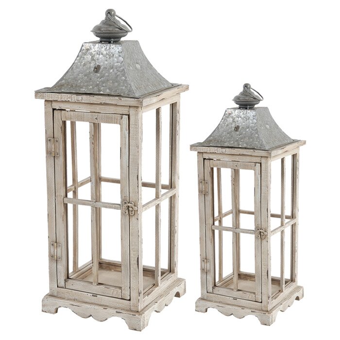 Gracie Oaks 2 Piece Wood and Glass Lantern Set & Reviews | Wayfair