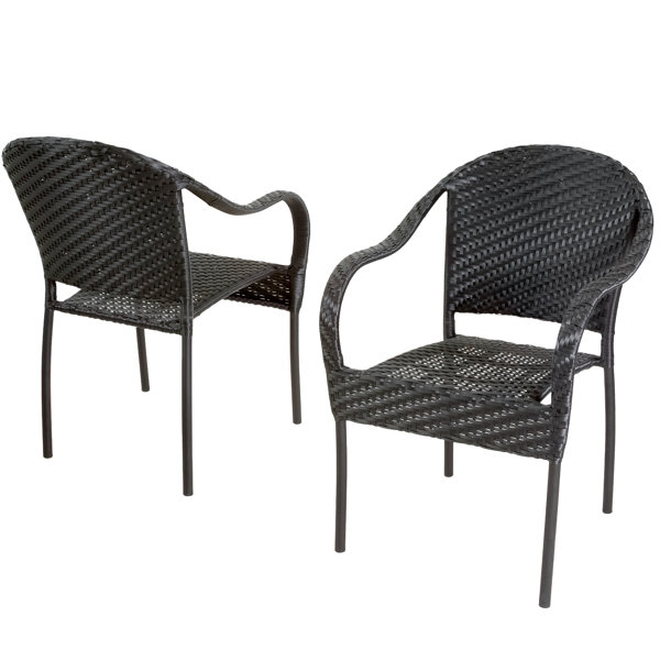 Marko Outdoor Grey Outdoor Wicker Rattan Bistro Chair Metal Frame Woven Seat Indoor Outdoor