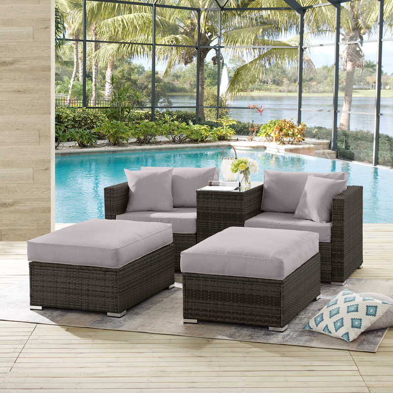 Rosecliff Heights Sweatman Outdoor 5 Piece Rattan Seating Group With Cushions Wayfair