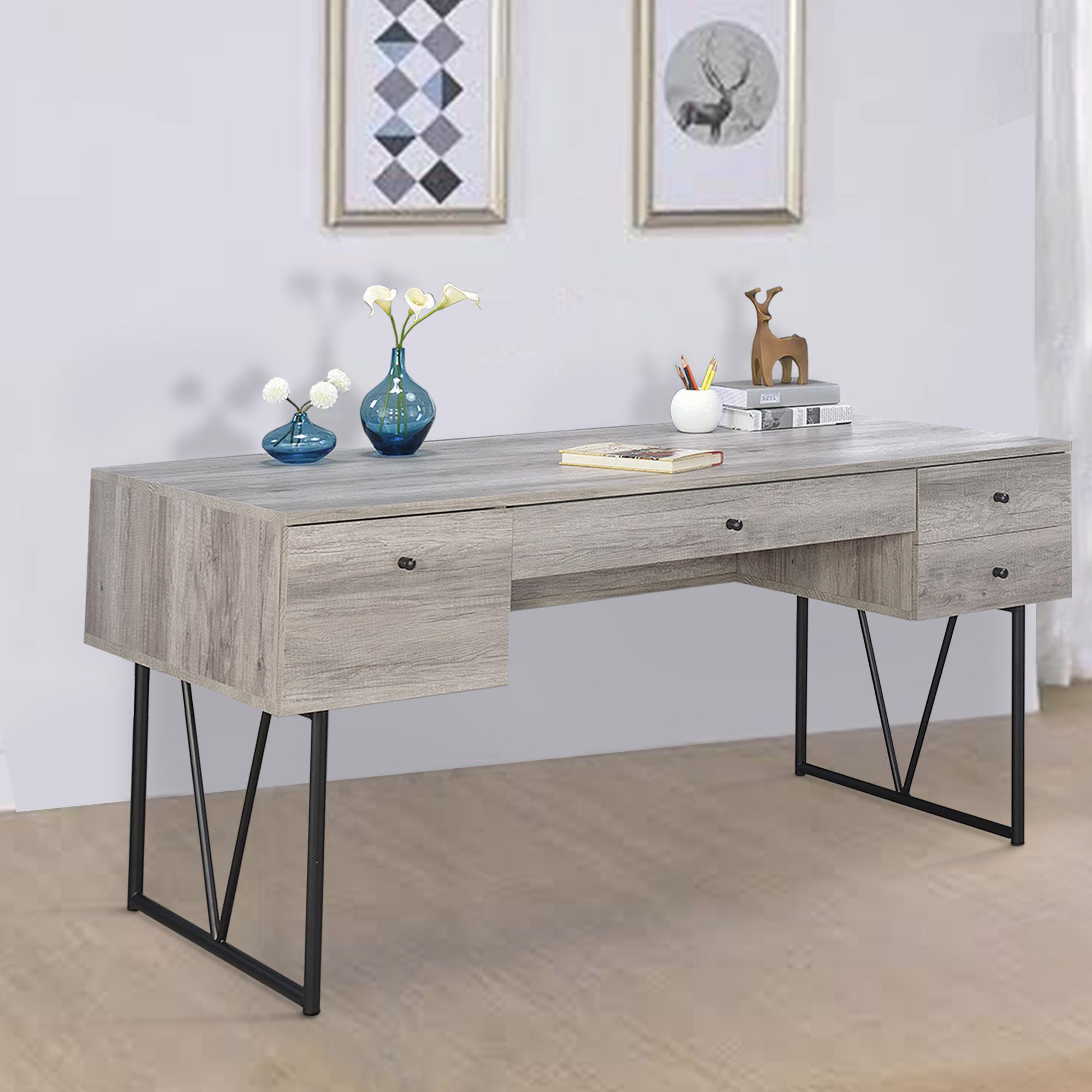 Union Rustic Chic Atelier Writing Desk 4 Drawer Driftwood Grey