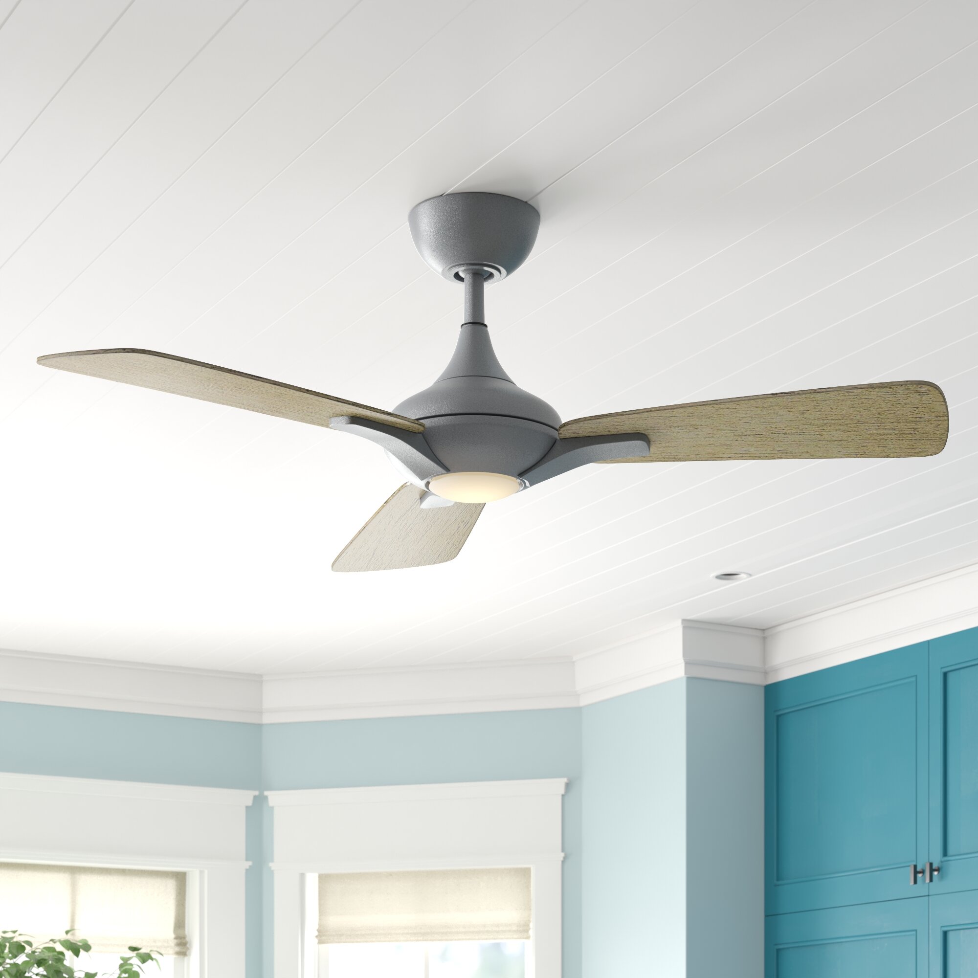 Mykonos Indoor and Outdoor 3-Blade Smart Ceiling Fan 52in Bronze Dark Walnut with 3000K LED Light Kit and Remote Control 