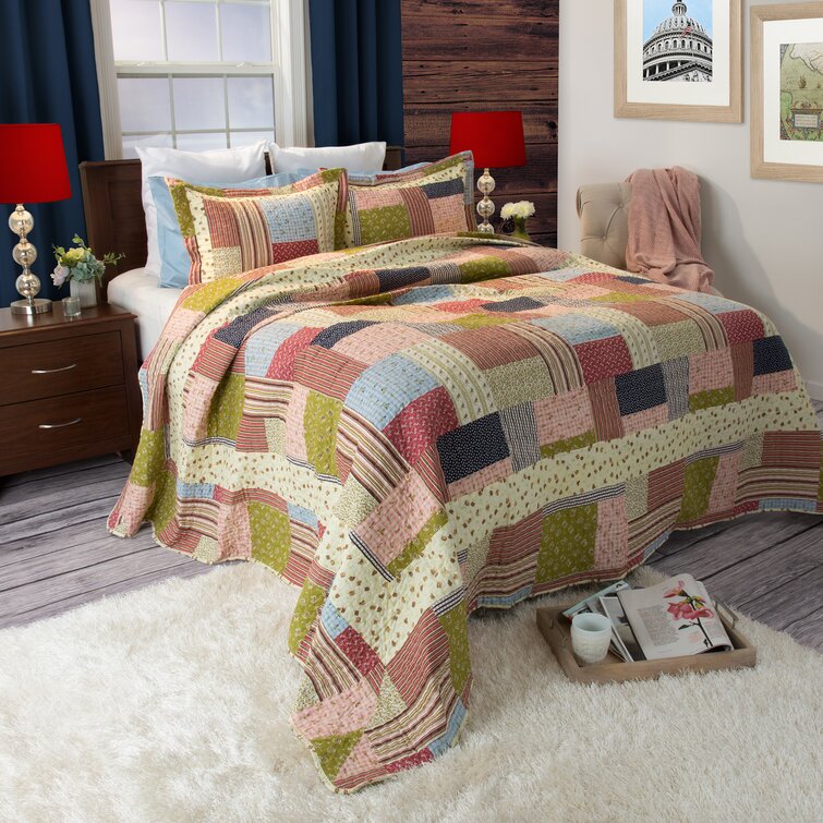 Full Queen Size Quilt Set Home Bedding Reversible Cotton 2 Shams Multi Color New 