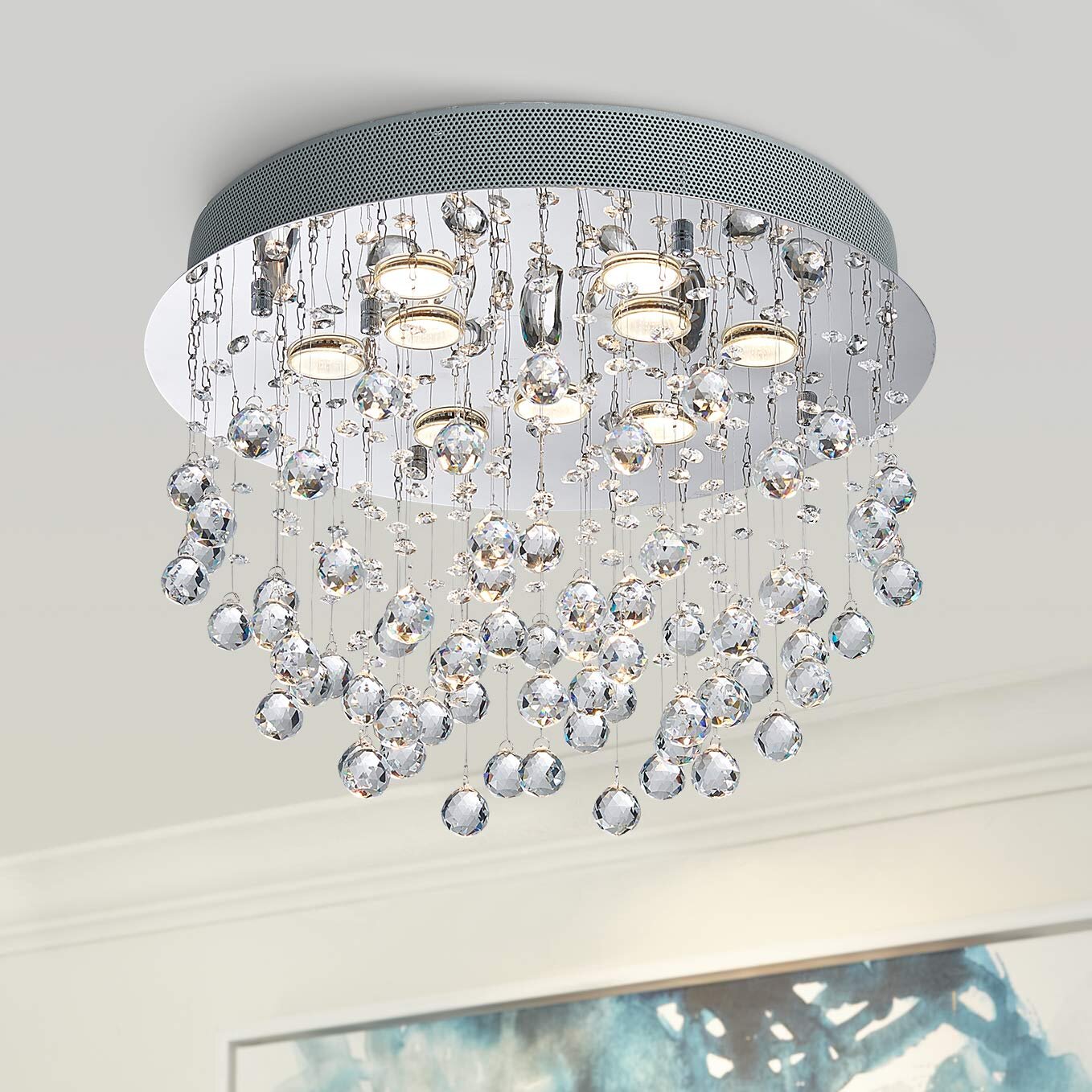 Modern LED Crystal Ceiling Light Flush Mount Chandelier Pendant Lamp Living Room
