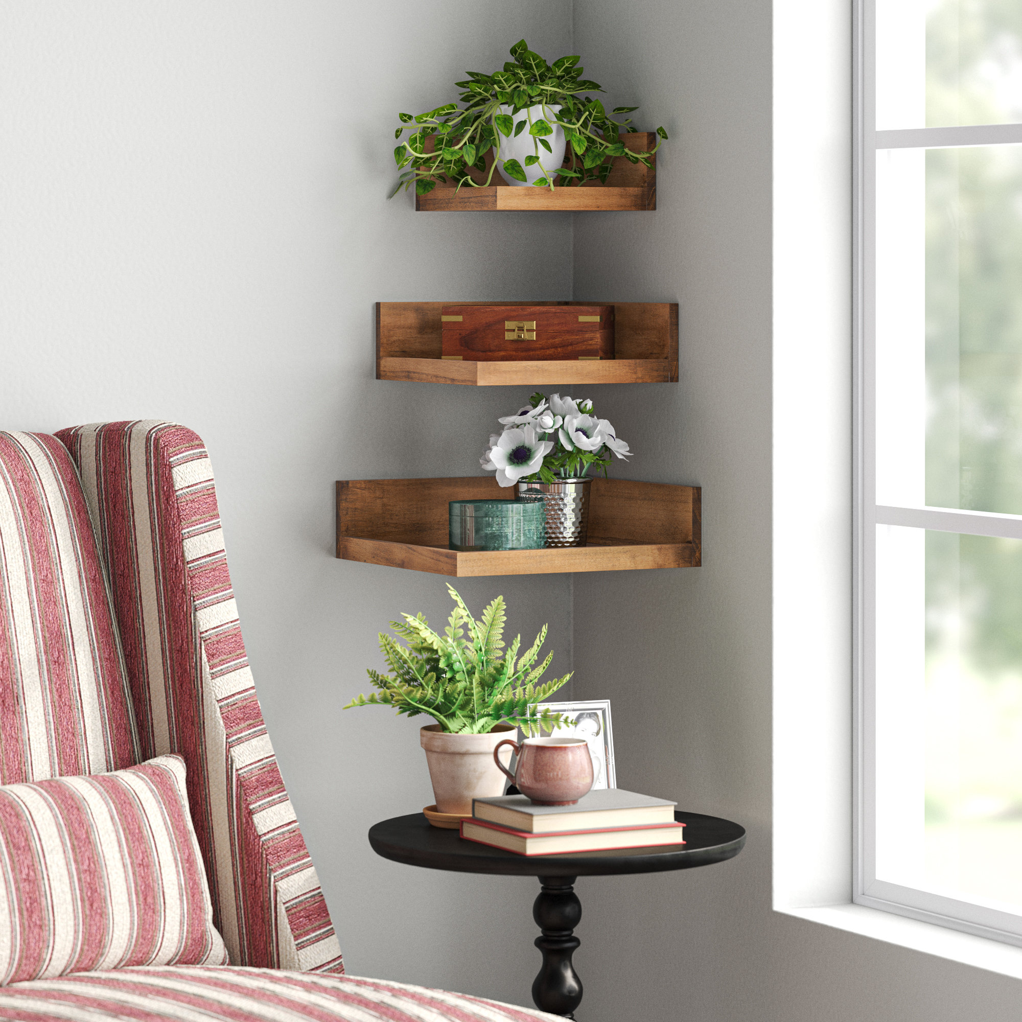 Pack of 3/5 Floating White Corner Shelf Shelves Wooden Wall Storage Unit Bedroom 