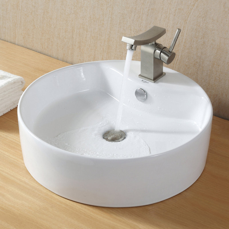KCV142CH Kraus Ceramic Ceramic Circular Vessel Bathroom Sink with