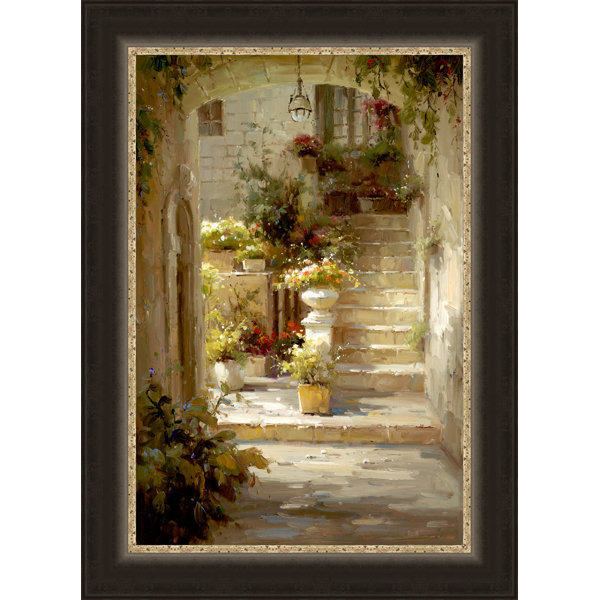 Fleur De Lis Living Hidden Courtyard Framed Watercolor Painting