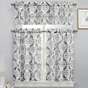 Loradine 3 Piece Faux Linen Kitchen Curtain Set