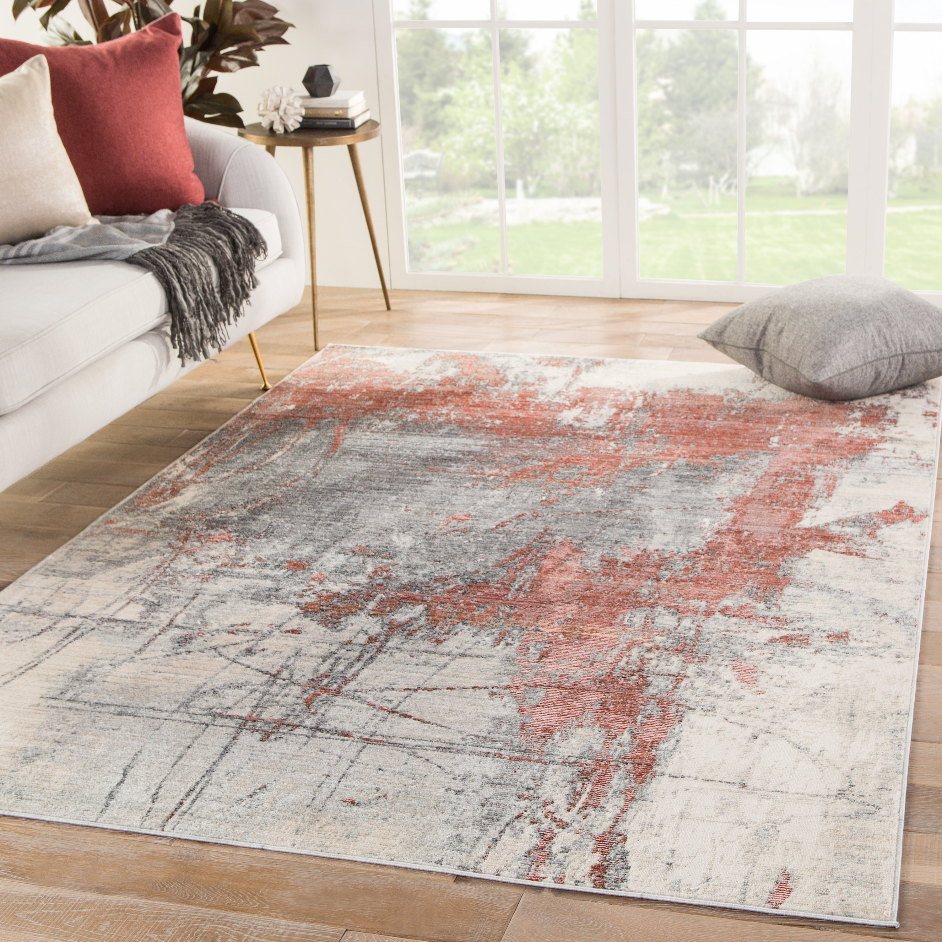Williston Forge Isaac Abstract Gray Red Beige Area Rug Reviews Wayfair