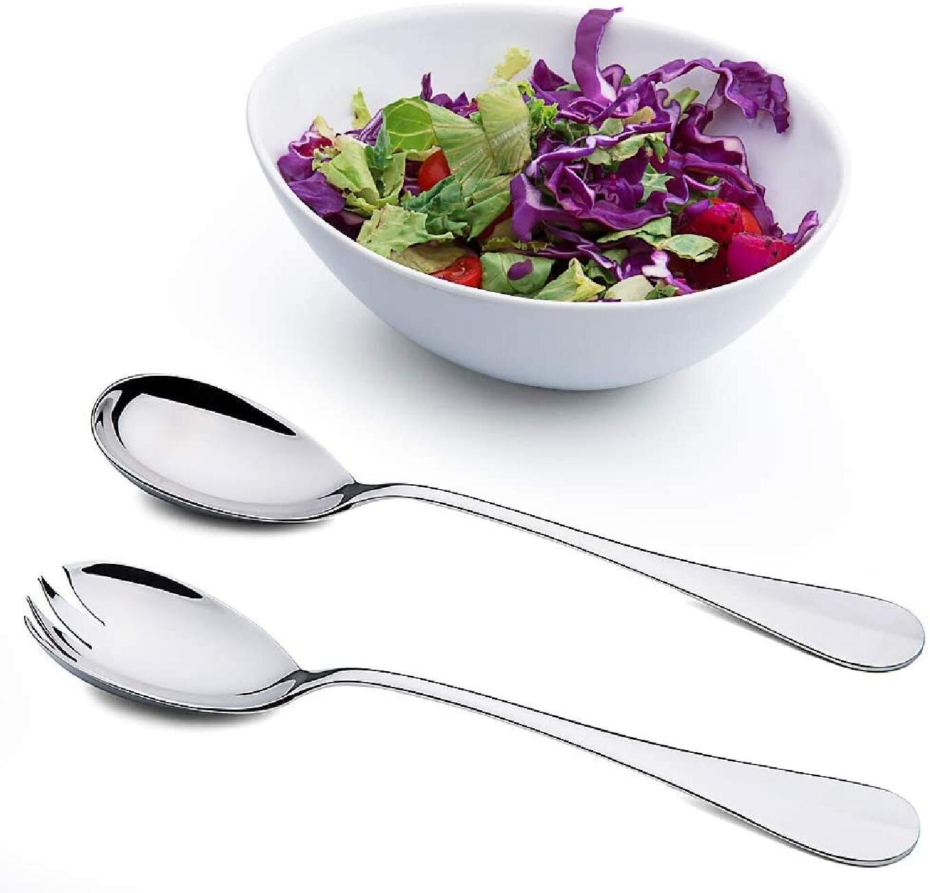 Set of 2 Pcs Stainless Steel Spoon and Fork Utensil Salad Servers Serving New 