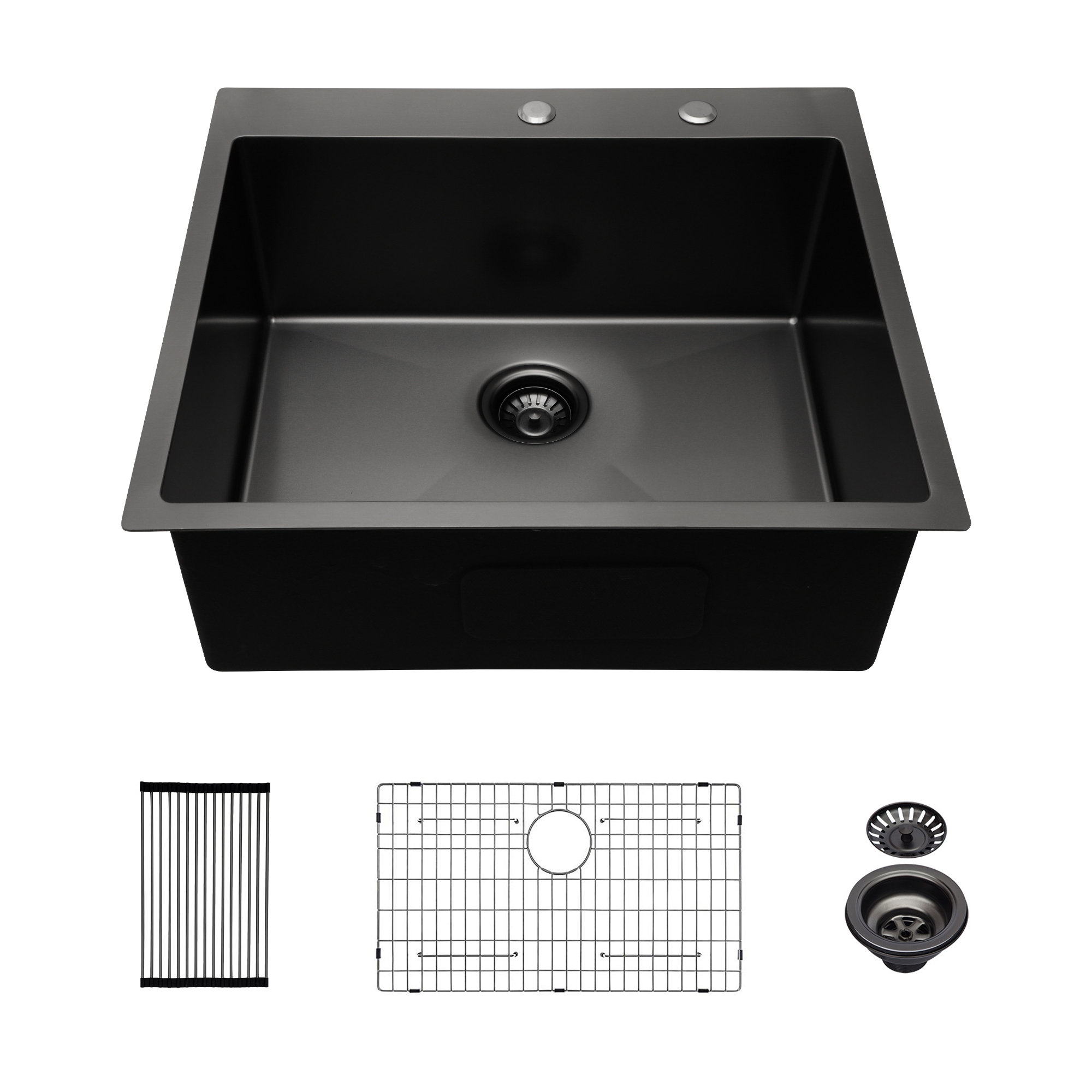 Juntoso 28x22 Inch Kitchen Sink Topmount Gunmetal Matte Black 16 Gauge Deep Single Bowl Stainless Steel Sink Basin Wayfair