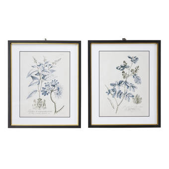 Gracie Oaks Large Rectangular Blue Vintage Flower Illustrations