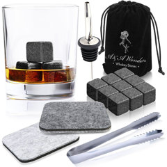 Whiskey Stones Gifts Set for Men 9 Piece Bourbon Drink Ice Cubes with Ice Tongs，Wooden Gift Box and Velvet Bag Birthday Gift for Grandpa，Dad 
