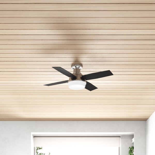 44'' Dempsey Low Profile 4 - Blade Flush Mount Ceiling Fan with Remote Control and Light Kit Included