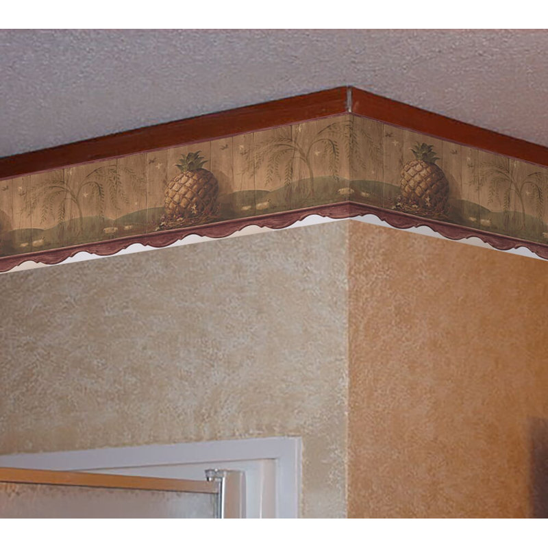 Bay Isle Home Huntwood Pineapple Berries On Faux Carved Wood 0 83 L X 180 W Wallpaper Border Wayfair