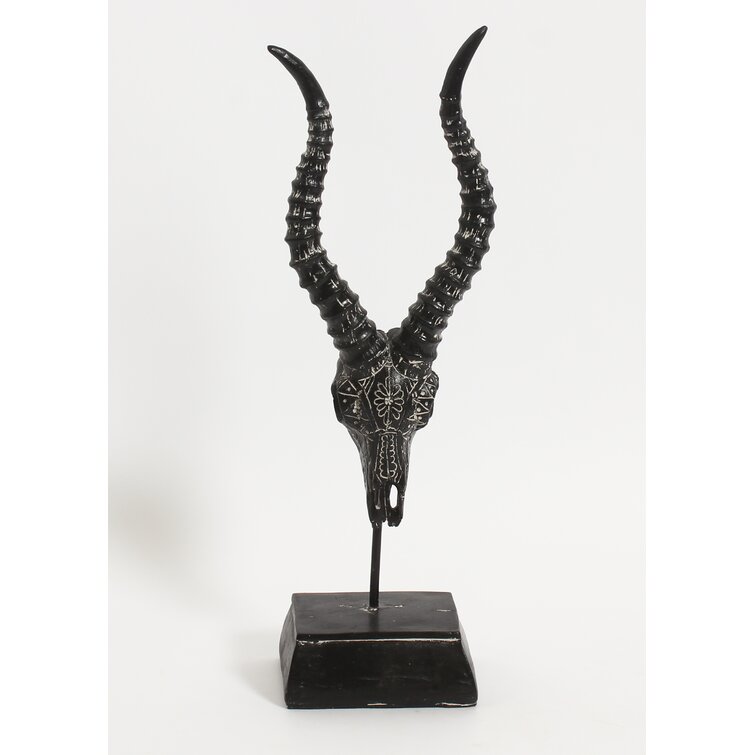 Silver Aluminium & Black Marble Base Gazelle Head Bust Contemporary Sculpture