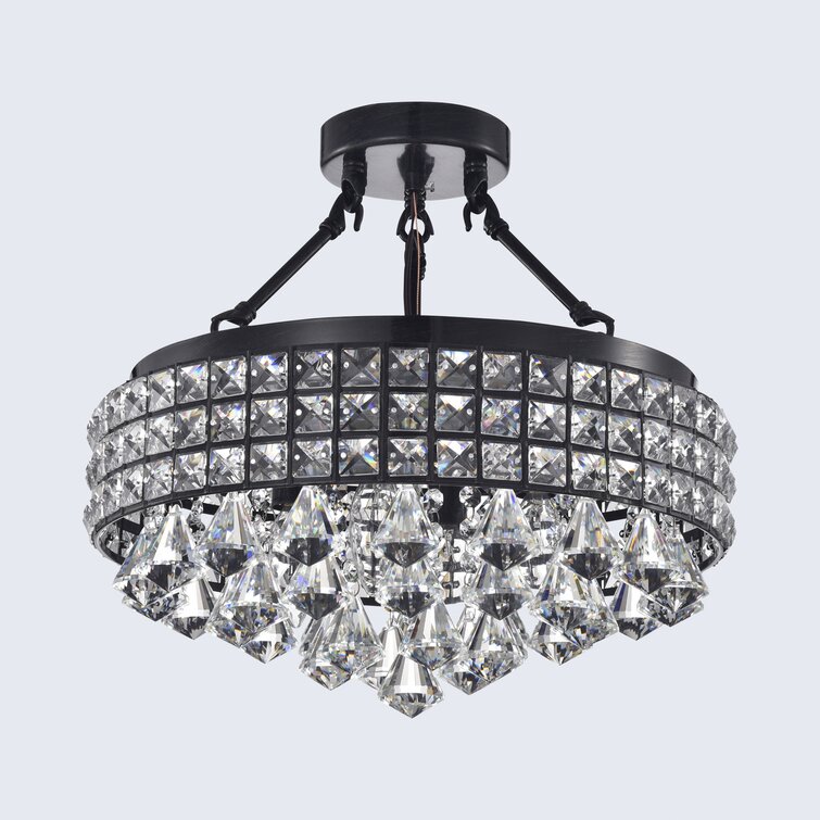 CPH-QQY-15-L4-BK CentralPark Semi Flush Mount Crystal Chandelier Lighting Diameter 15 inches Height 16 inches 